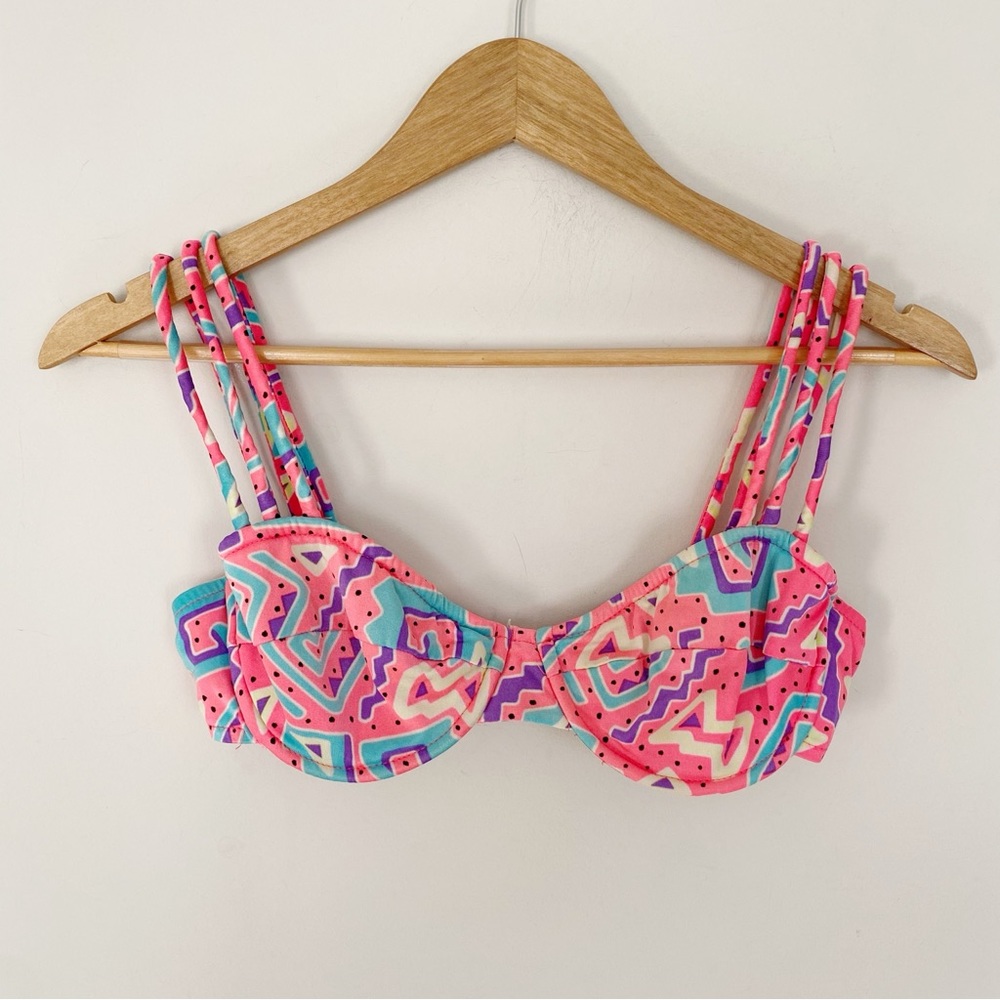 Vintage Printed Bikini Top Pink Size Medium
